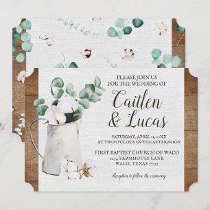 Convite Casamento de fazendeiros Eucalyptus Cotton Stem Sh