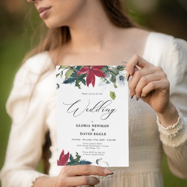 Convite Casamento de Feriado de Poinsettia de inverno (Criador carregado)