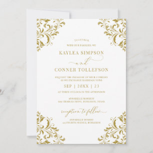 Convite Casamento de Feriado Dourado Elegante