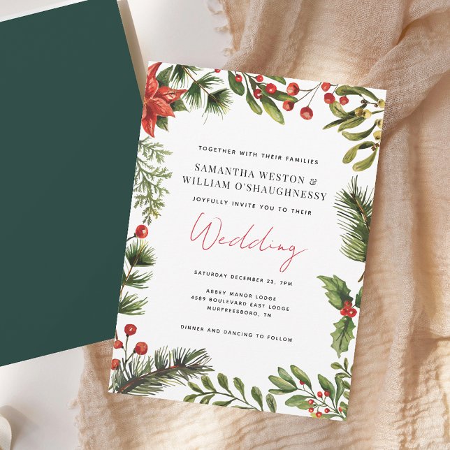 Convite Casamento de Férias com Vegetação em Aquarela (Watercolor Greenery Holiday Wedding Invitation)