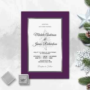 Convite Casamento de Férias de Inverno Elegante Roxo Prata