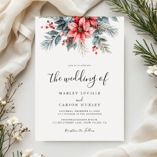 Convite Casamento de Férias de Natal Floral do inverno Gre