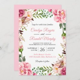 Convite Casamento De Ferida Floral Botânica Rosa-Esbranqui