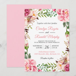 Convite Casamento De Ferida Floral Botânica Rosa-Esbranqui