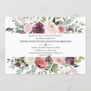 Convite Casamento De Ferida Floral Chic Burgundy Blush