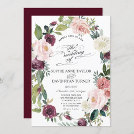 Convite Casamento De Ferida Floral De Ilegante Burgundy Bl