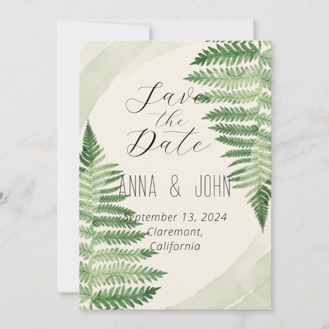 Convite Casamento de Fern Verde Minimalista (Frente)