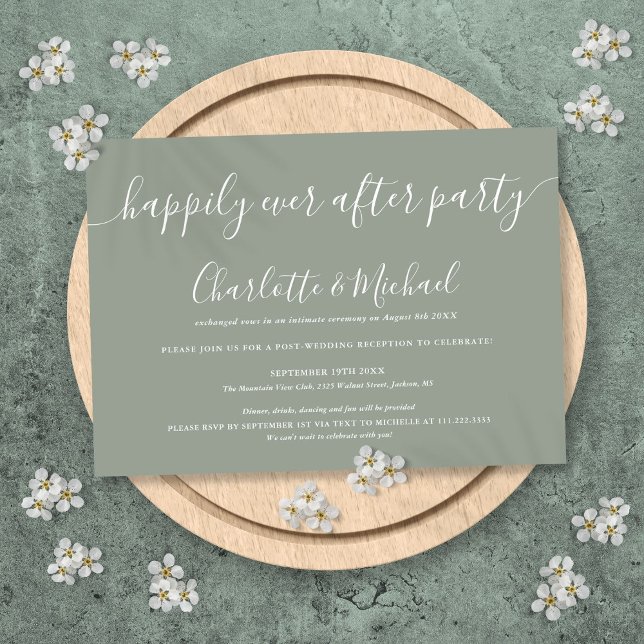 Convite Casamento de Festa de Sage Green Happily Ever Afte (Sage Green Happily Ever After Party Wedding Invitation)