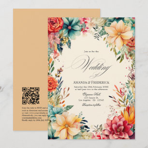 Convite Casamento de Festa Elegante com Aquarela e Código