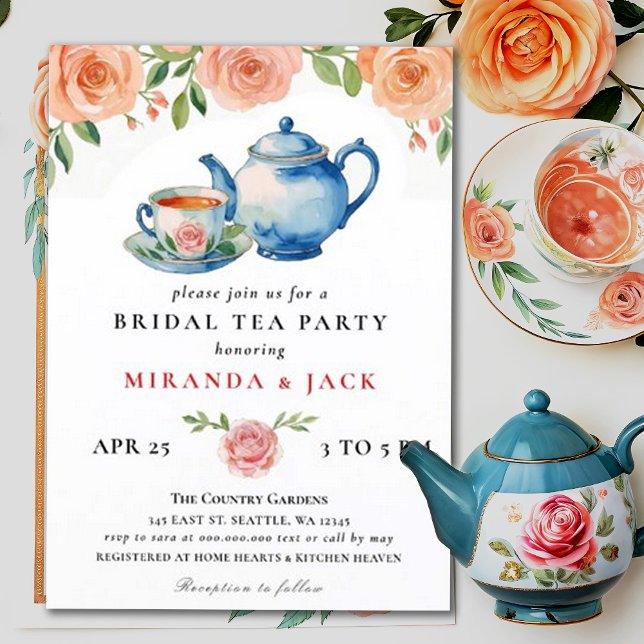 Convite Casamento de Festa Floral de Peach Rosa Chic (Criador carregado)