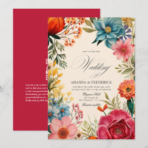 Convite Casamento de Festa Floral em Aquarela com Código Q