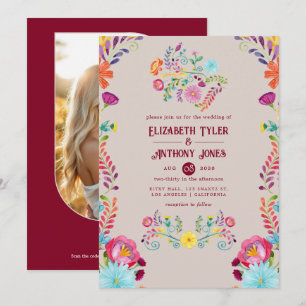 Convite Casamento de Festa Mexicana com Floral Bege/Açafrã