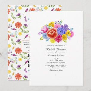 Convite Casamento de Fiesta Floral Aquarela com RSVP Códig