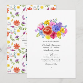 Convite Casamento de Fiesta Floral em Aquarela com RSVP po