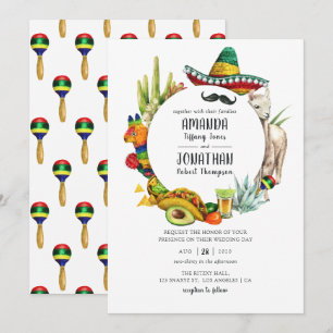 Convite Casamento de Fiesta Mexicana em Aquarela