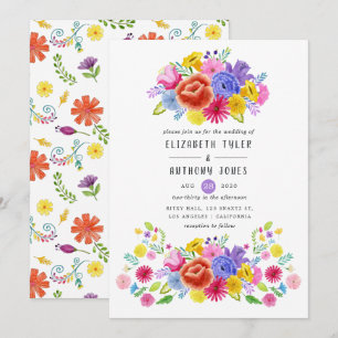 Convite Casamento de Fiesta Mexicana Floral em Aquarela