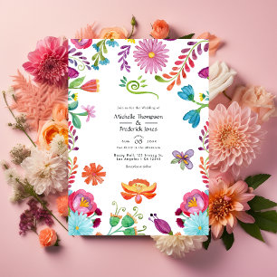 Convite Casamento de Fiesta Mexicana Floral em Aquarela