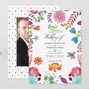 Convite Casamento de Fiesta Mexicana Floral em Aquarela Fo