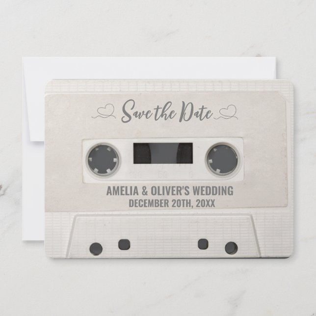 Convite Casamento de Fita Cassete Retro Salvar a Data (Frente)
