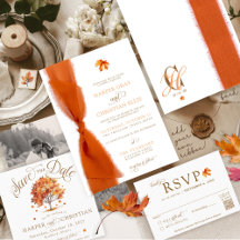 Casamento de Fitas de Outono Modernas e Folhas Sim