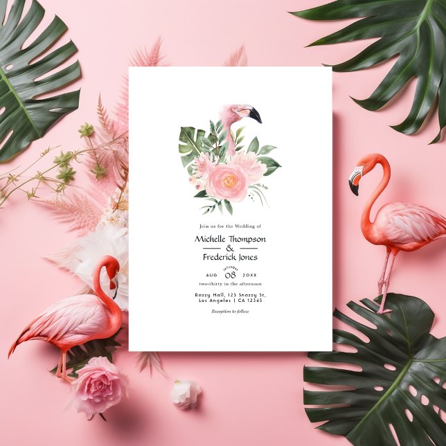 Convite Casamento de Flamingo Tropical Rosa Exótica (Criador carregado)