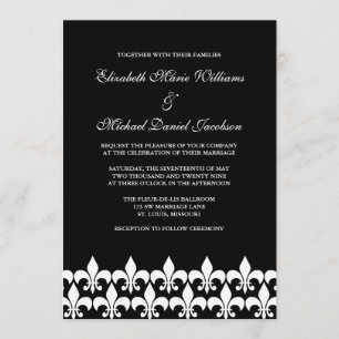Convite Casamento de Fleur de Lis, preto e branco