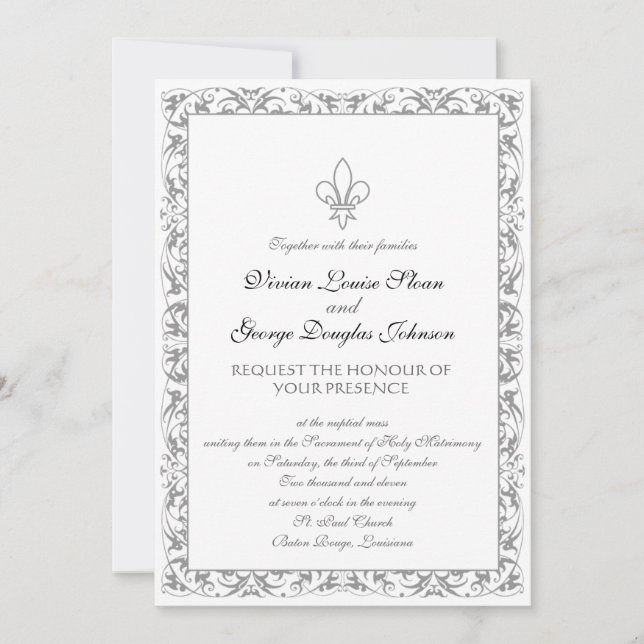 Convite Casamento de Fleur-de-lis Themed (Frente)
