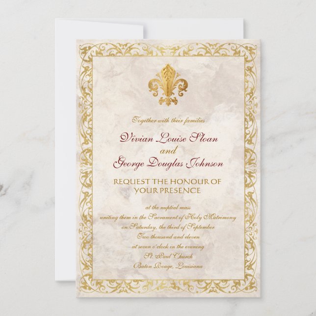 Convite Casamento de Fleur-de-lis Themed (Frente)