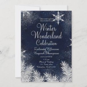 Convite Casamento de floco de neve azul prateado no invern