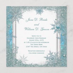 Convite Casamento de Floco de Neve Azul Turquesa Elegante