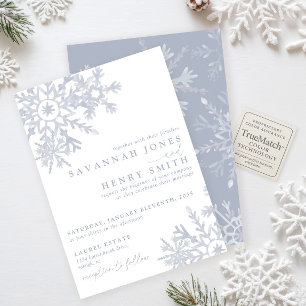 Convite Casamento de Floco de Neve no Inverno Azul Empoeir