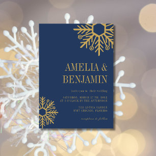 Convite Casamento de Floco de Neve Simples Azul Marinho e