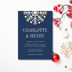 Convite Casamento de Floco de Neve Simples Champanhe e Azu