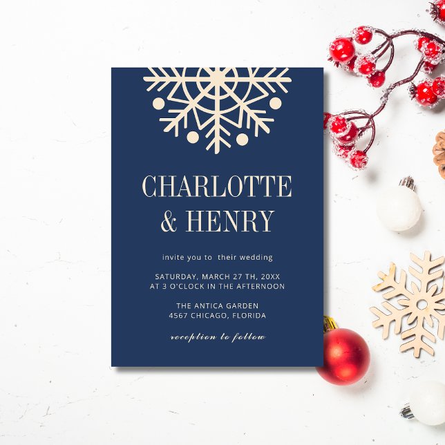 Convite Casamento de Floco de Neve Simples Champanhe e Azu (Criador carregado)