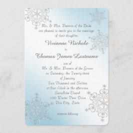 Convite Casamento de Flocos de Neve Azul de Prata e Gelo