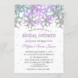 Convite Casamento de Flocos de Neve Azul Púrpura de Invern