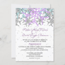 Convite Casamento de Flocos de Neve Azul Púrpura de Invern