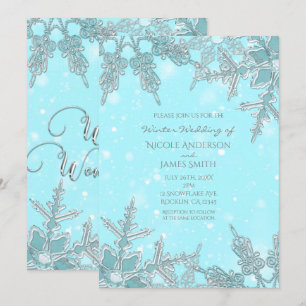 Convite Casamento de Flocos de Neve Elegantes Terra de Inv