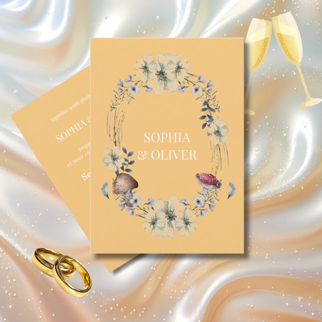 Convite Casamento de Flor Amarelo Elegante e Ferida de Mus (Criador carregado)