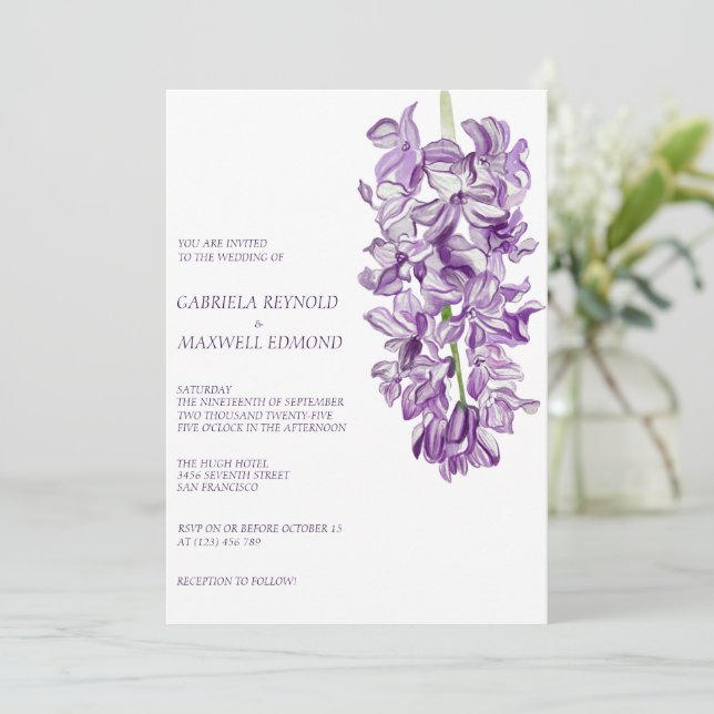 Convite Casamento de Flor Aquarela Limpa (Em pé/Frente)