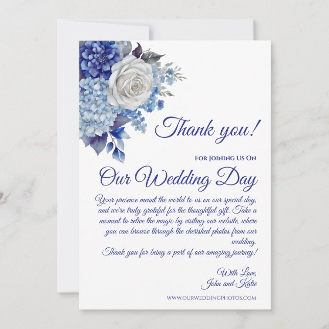 Convite Casamento De Flor Azul Com Aquarela Obrigado- (Frente)