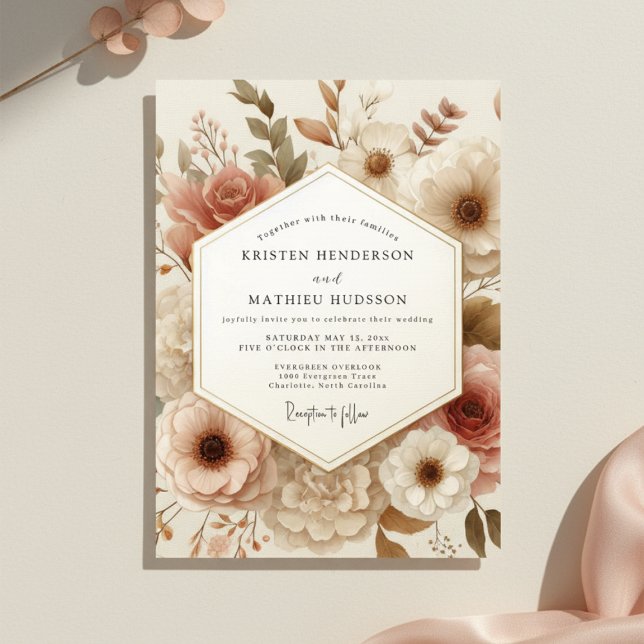 Convite Casamento de Flor Botânica Rosa Empoeirada (Criador carregado)
