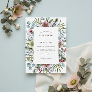 Convite Casamento de Flor Botânica Rosa Empoeirada