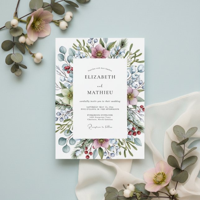 Convite Casamento de Flor Botânica Rosa Empoeirada (Criador carregado)