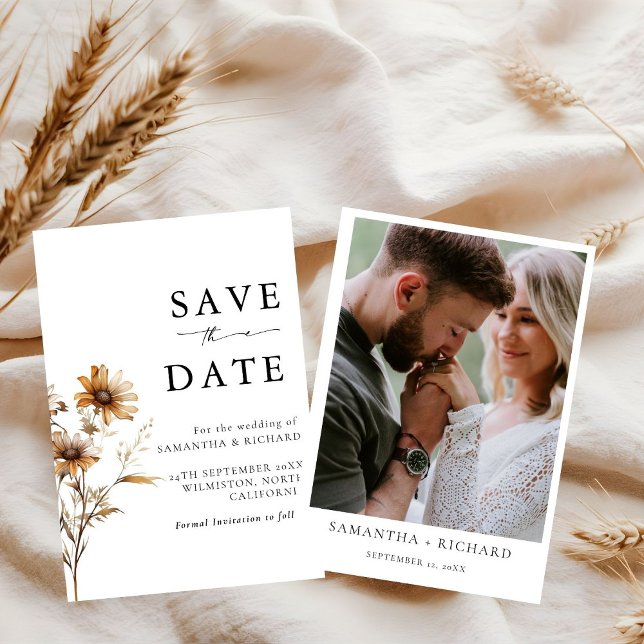 Convite Casamento de Flor Branca e Negra Salvar a Data (Criador carregado)