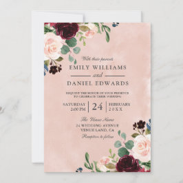 Convite Casamento de Flor Burgundy Burgundy Blush Blush