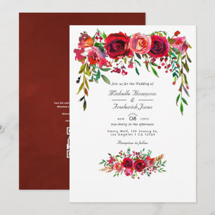 Convite Casamento de Flor Burgundy e Blush com RSVP Código