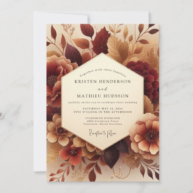 Convite Casamento de Flor Burgundy Outono Bloom (Frente)
