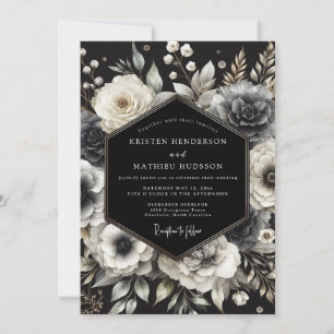 Convite Casamento de Flor Charcoal Opulenta