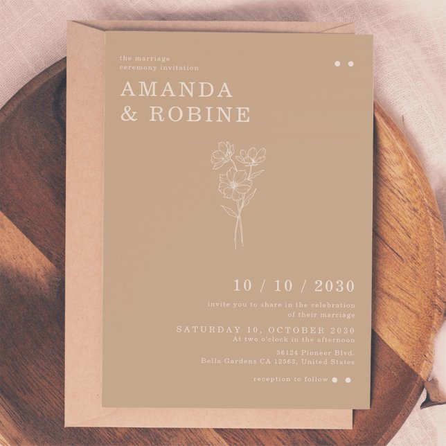 Convite Casamento de Flor Chic Minimalista Simples (Criador carregado)
